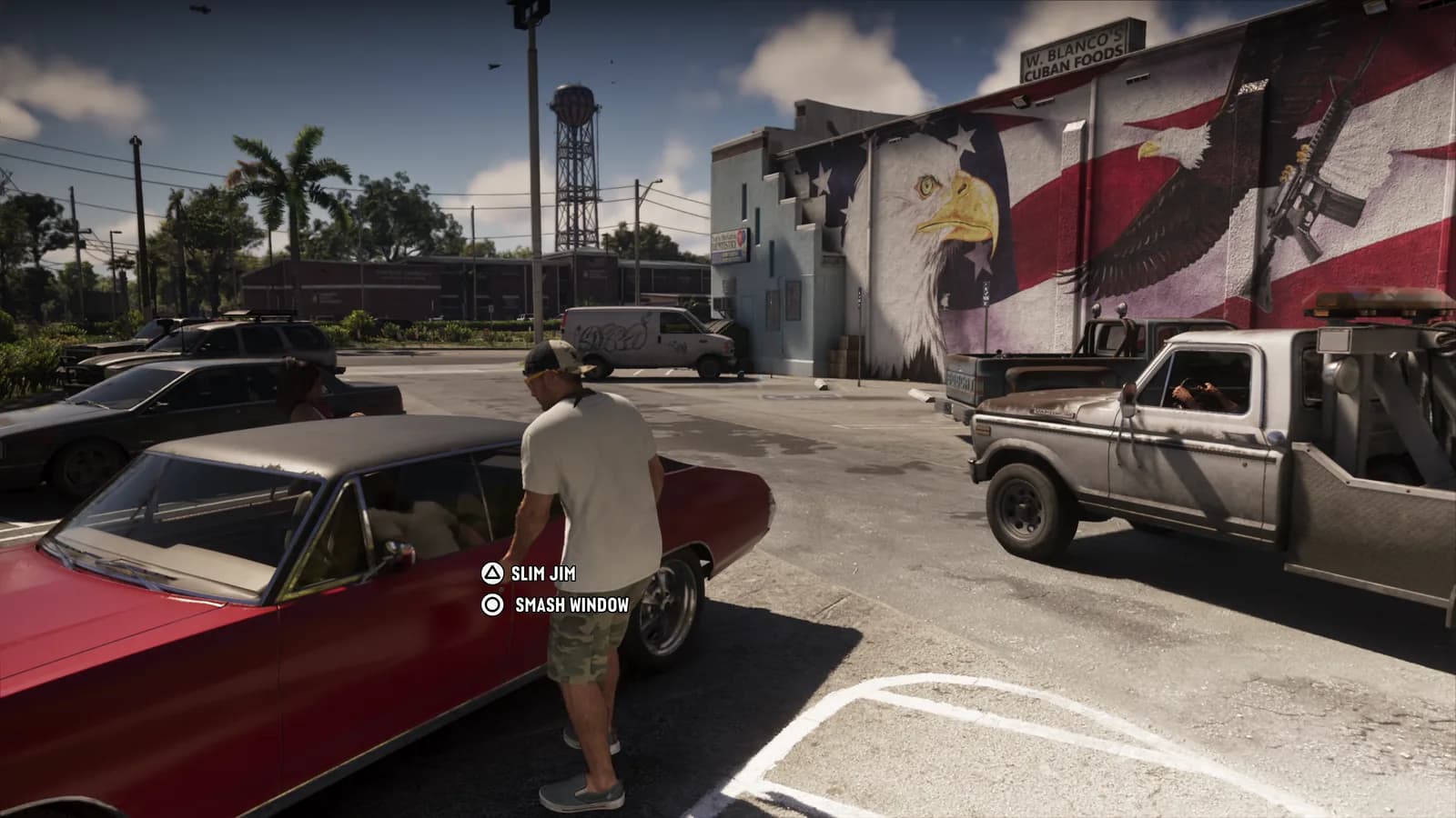 GTA 6 interface showing Slim Jim and Smash Window options while stealing a car.