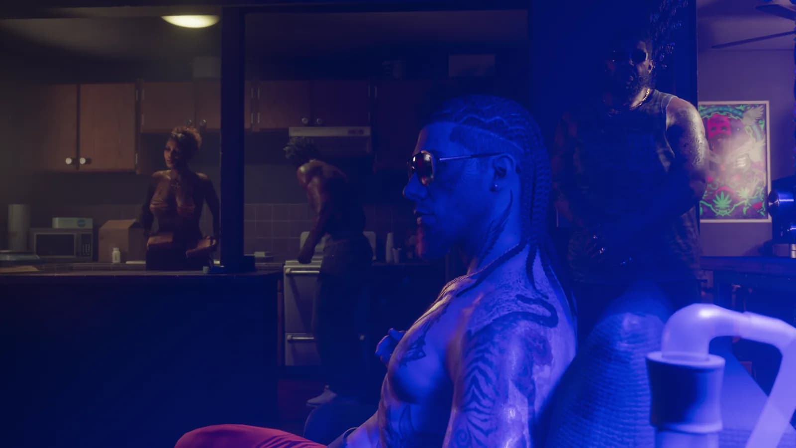 A character vignette inside a party — GTA VI