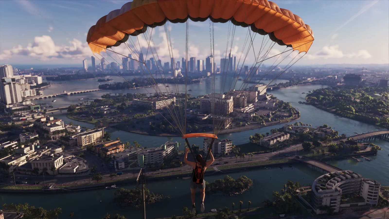 Lucia parachuting above Leonida in GTA 6.