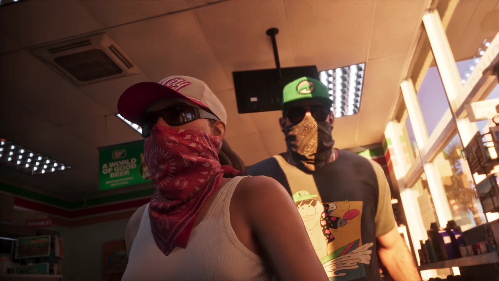 Disguises and masks appear during the robbery — GTA VI.