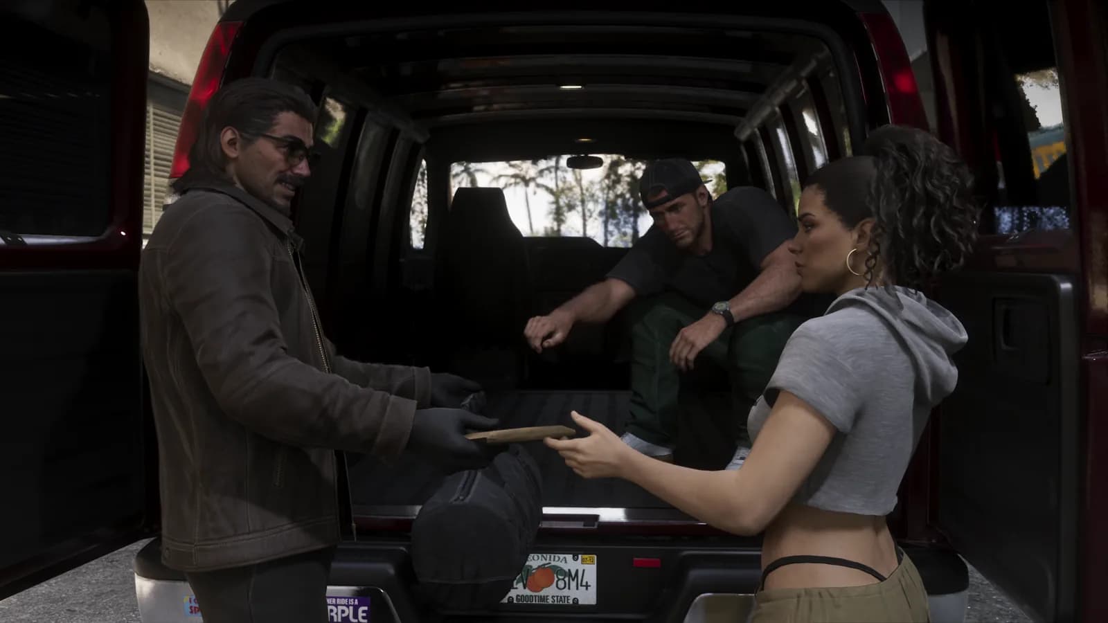 A van handoff closes the getaway sequence — GTA VI