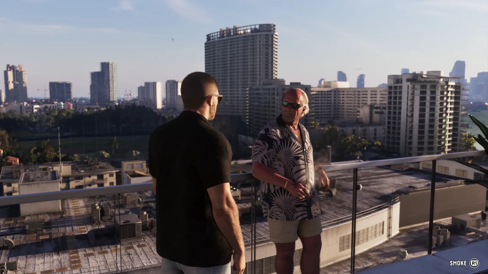 Vice City skyline from a rooftop — GTA VI.